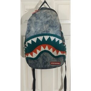 Sprayground Shark Backpack Acid Wash Denim Chenille Blue Red Green Bag *Read
